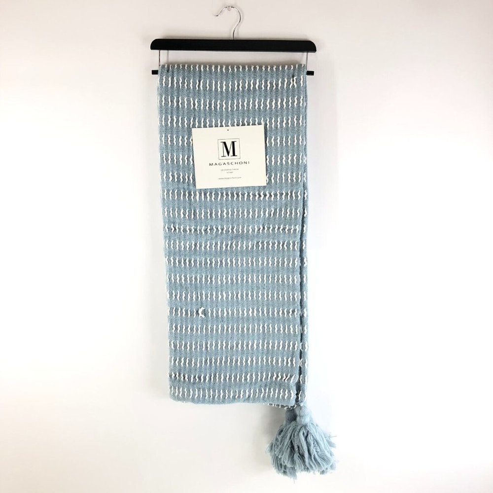 Magaschoni Decorative Throw Woven Tassel Blue White 50x60